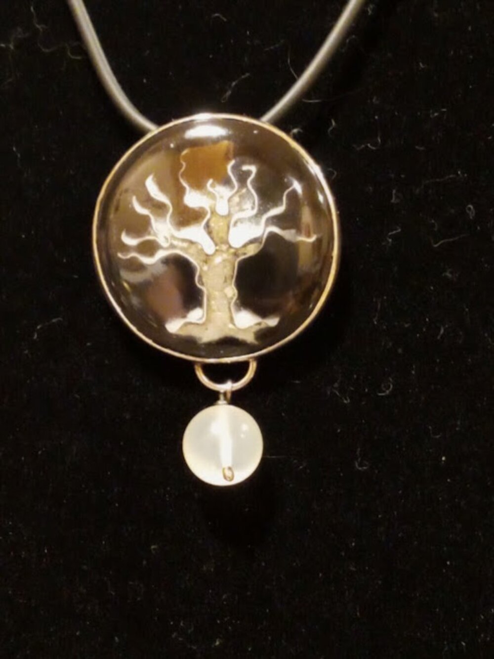 "Winter Tree" Sterling Silver,Quartz ,Sterling Silver inlay Pendant Necklace!!!!
